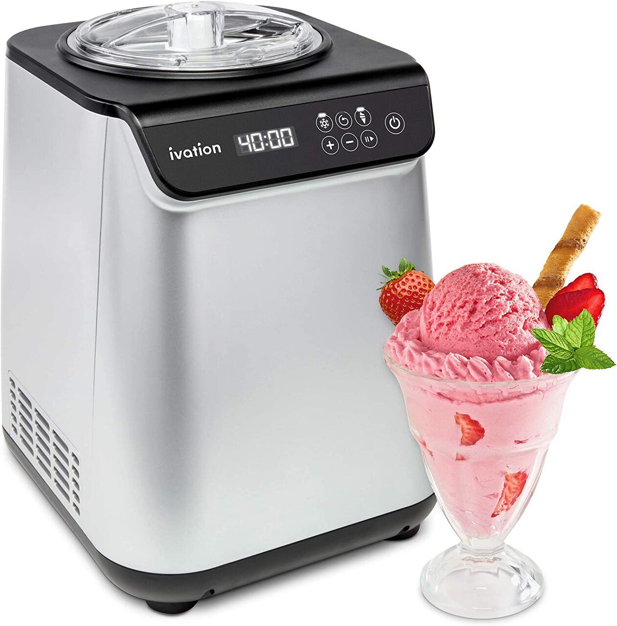 Ivation Automatic Ice Cream Maker Machine w/Built-in Compressor, 1.2 Qt Gelato Maker